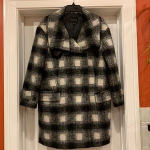 Banana Republic Women's Wool Blend Long Plaid Double-Breasted Coat Black & White